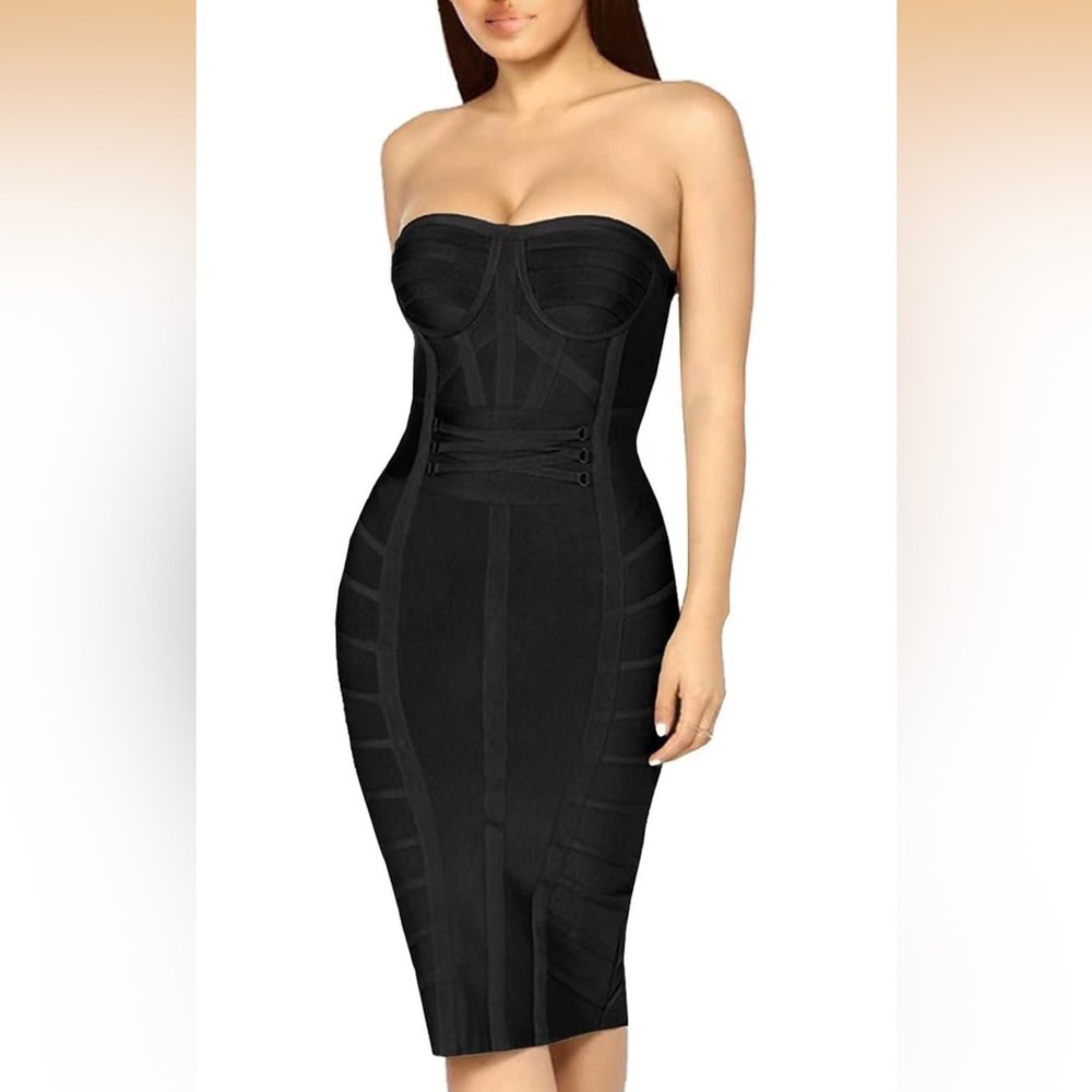 Hybrid & company Strapless Black Bodycon Bandage Dress